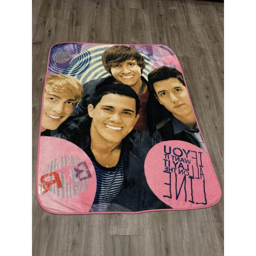 Big Time Rush Blanket 2011 Nickelodeon BTR Pink Fleece Throw 58x43 Vintage